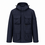 Wensley Hooded Utility Jacket in Dark Navy, front view