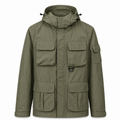 Wensley Hooded Utility Jacket in Military Green, front view