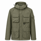 Wensley Hooded Utility Jacket in Military Green, front view
