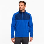 Rosedale men's half-zip fleece in Blue with navy chest panel, front view on a model against a white background
