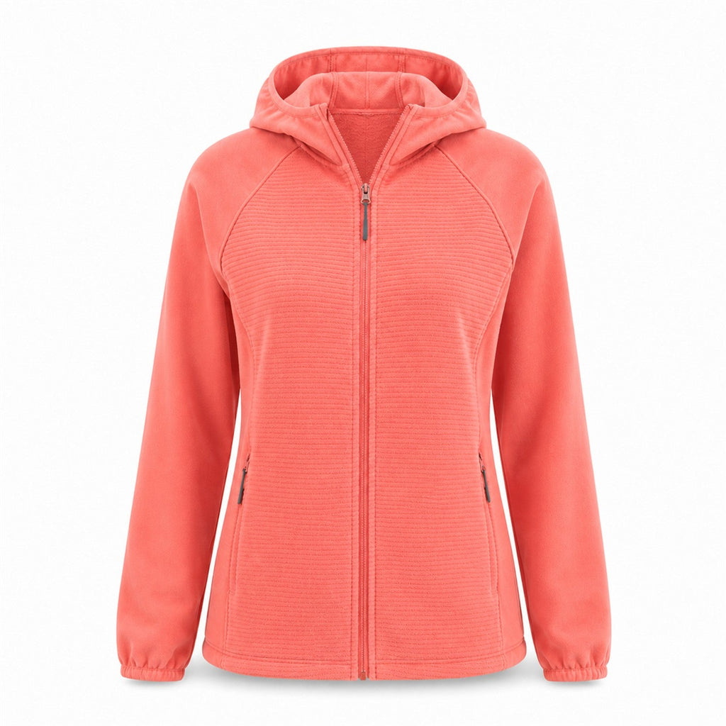 Aira women's hooded fleece — red white
