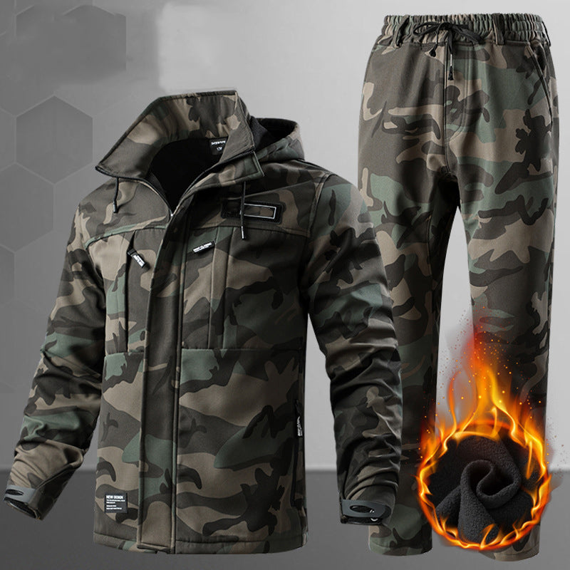Men’s Softshell Fleece-Lined Waterproof Outdoor Jacket & Trousers Set