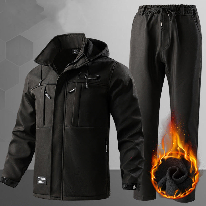 Men’s Softshell Fleece-Lined Waterproof Outdoor Jacket & Trousers Set