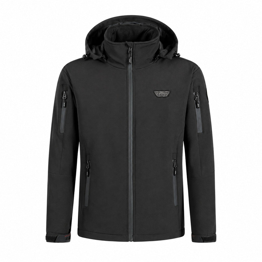 Tynedale men's heated hooded jacket in Black, front view