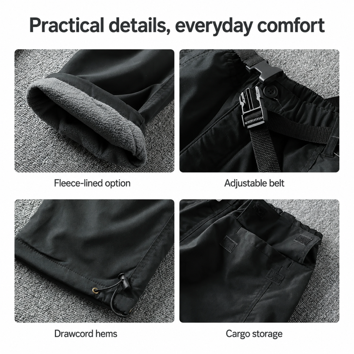 Men's cargo walking trousers — details