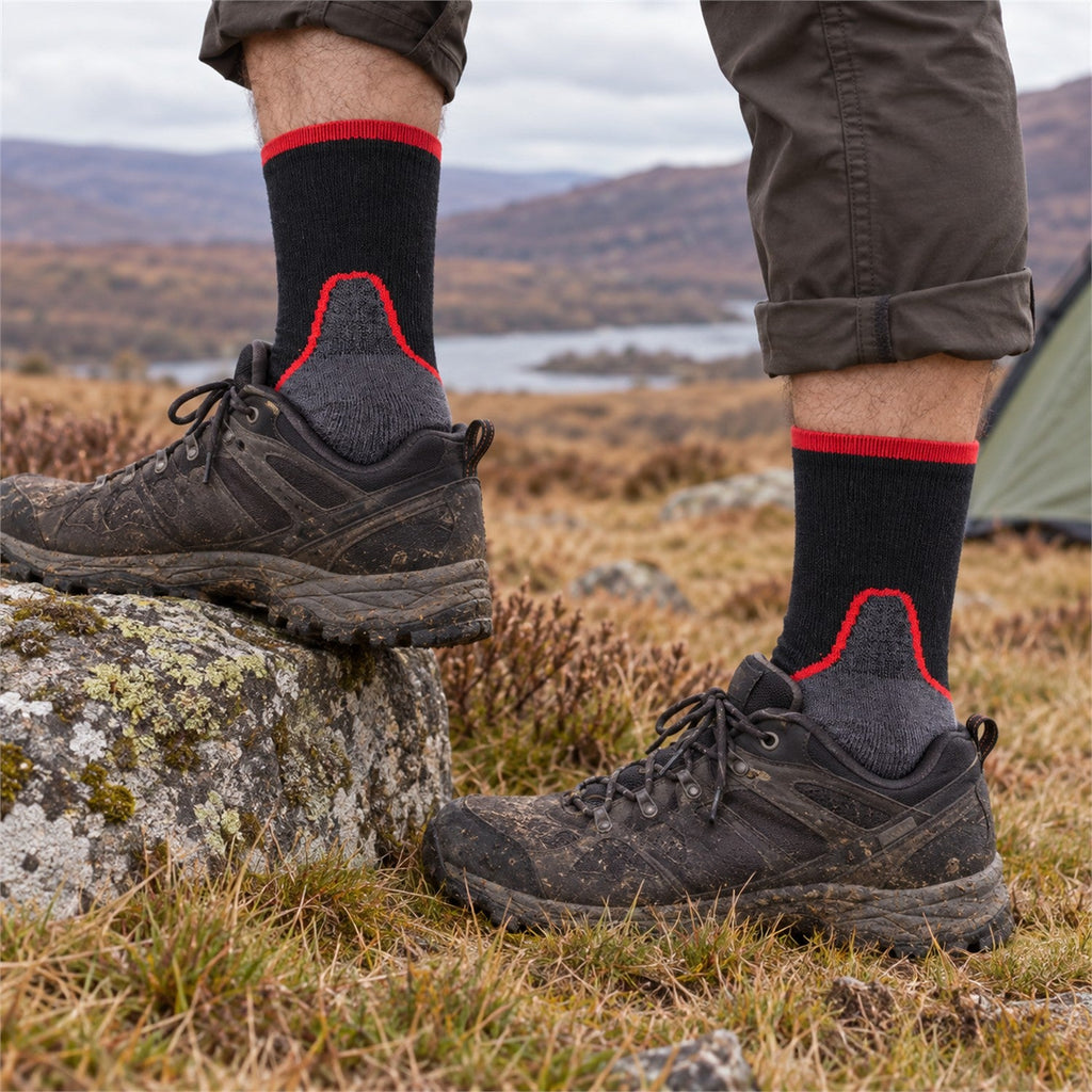Falstone merino blend hiking socks – Grey / Red hiking fit
