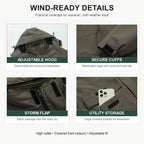 Ribble jacket wind-ready hood cuff storm flap and storage details
