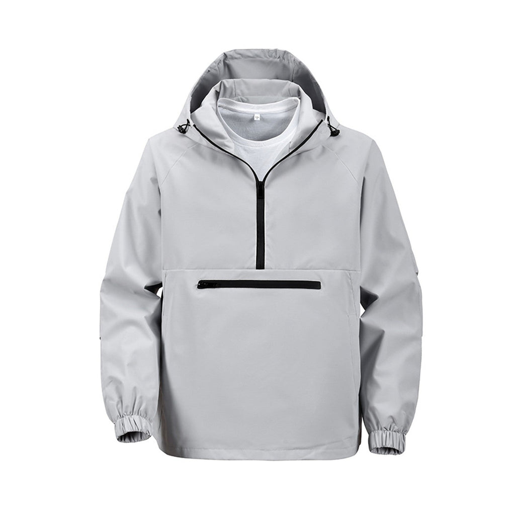 Rivington men's hooded smock jacket in Light Grey, front view