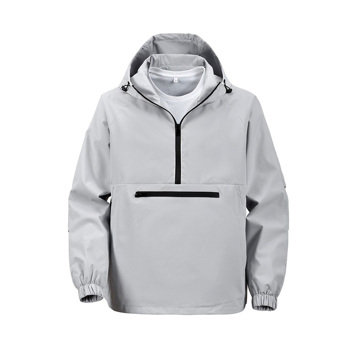 Rivington men's hooded smock jacket in Light Grey, front view