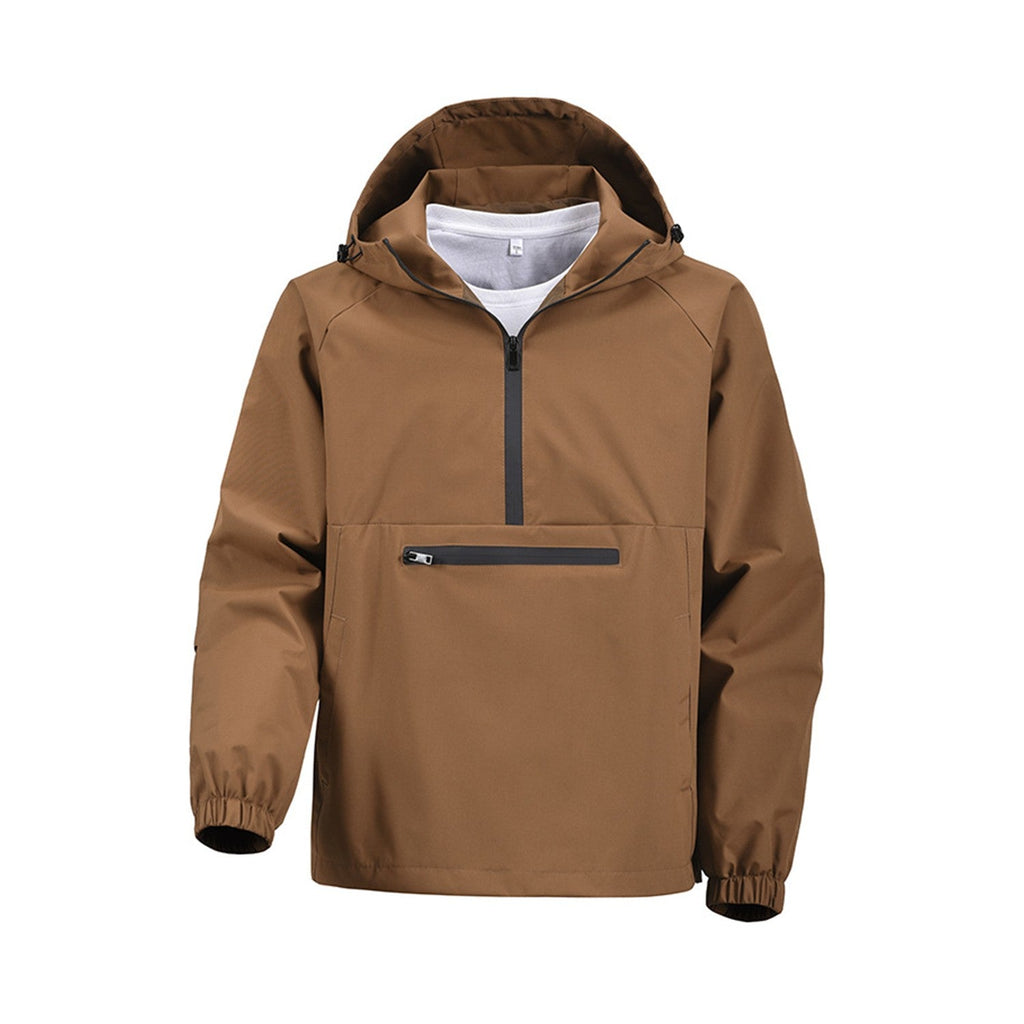 Rivington men's hooded smock jacket in Caramel, front view
