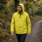 Arden yellow smock jacket on a British woodland trail