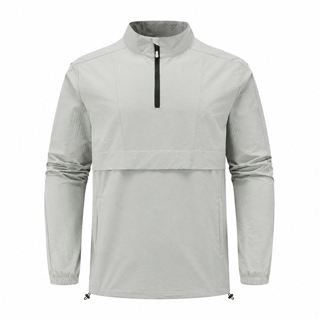 Eskdale men's lightweight half-zip smock - light grey front