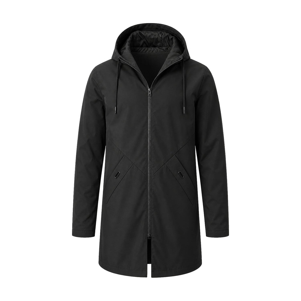 Moorland men's longline hooded windbreaker jacket — black front
