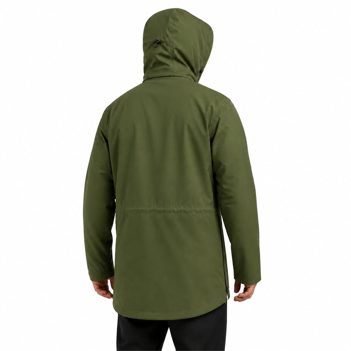 Moorland men's longline hooded windbreaker jacket — army green back