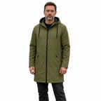 Moorland men's longline hooded windbreaker in army green, white-background model