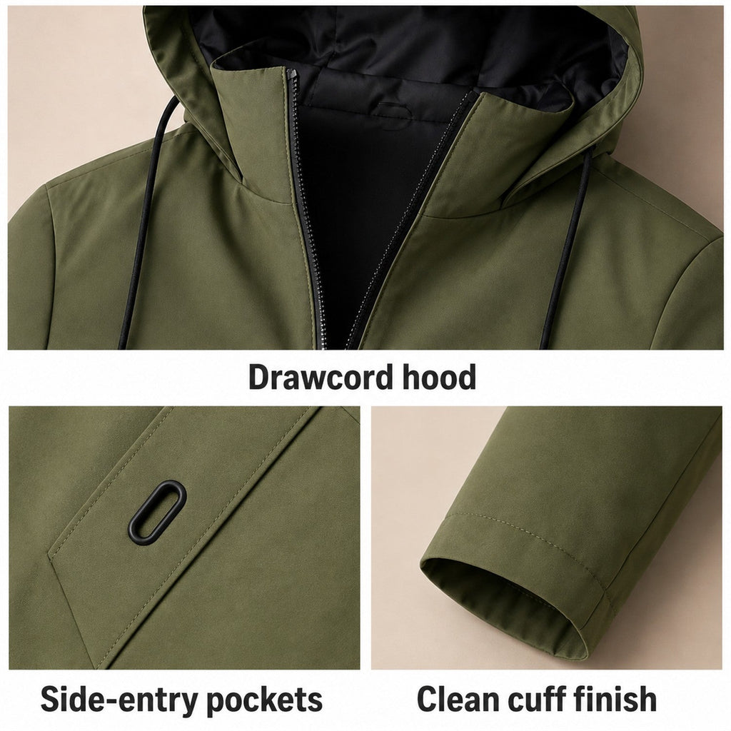 Moorland men's longline hooded windbreaker jacket — details