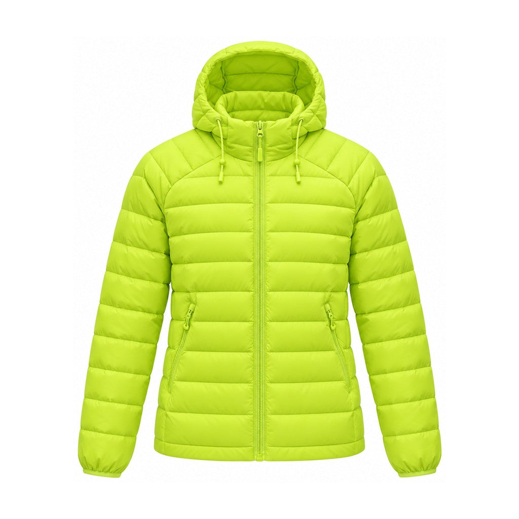Danby lightweight hooded down jacket — lime green front
