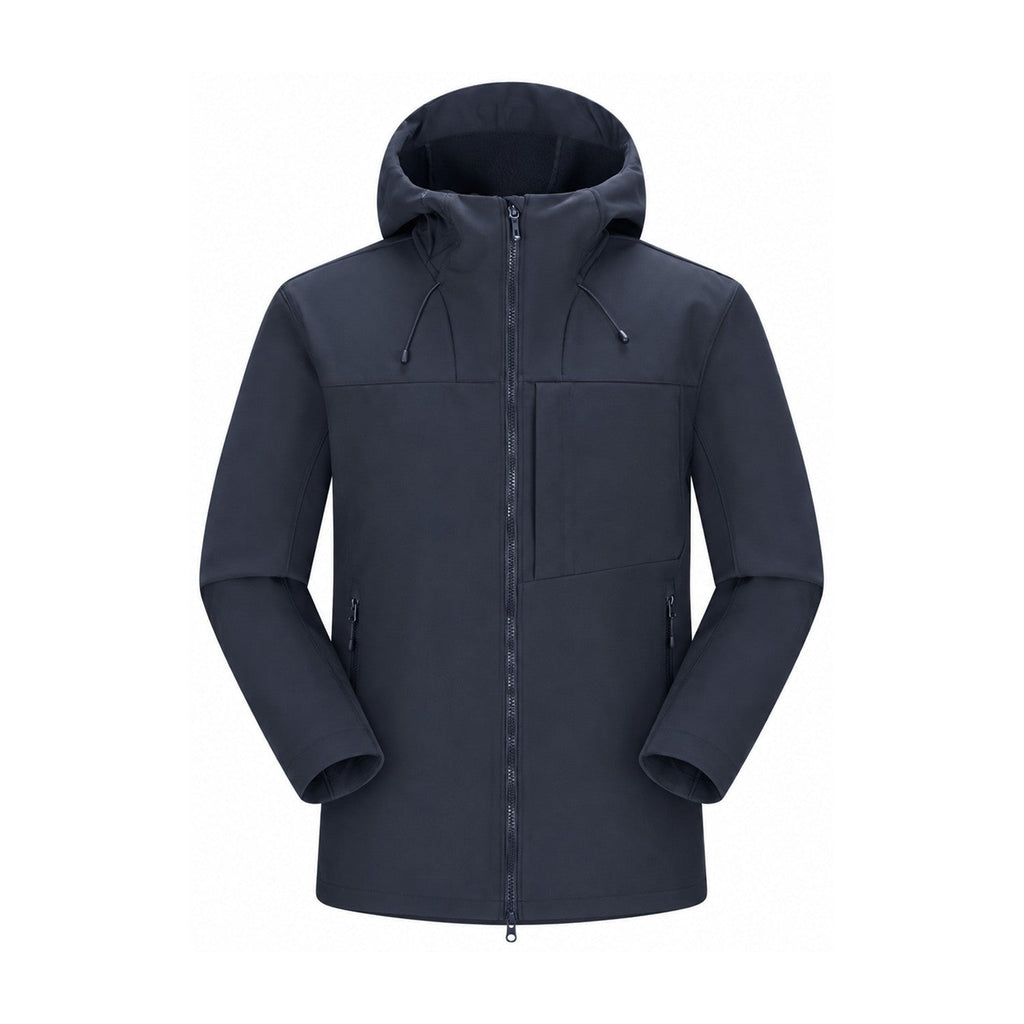 Allendale hooded softshell jacket — hood navy front