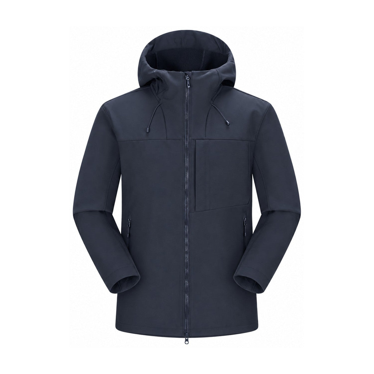 Allendale hooded softshell jacket — hood navy front