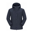 Allendale hooded softshell jacket — hood navy front
