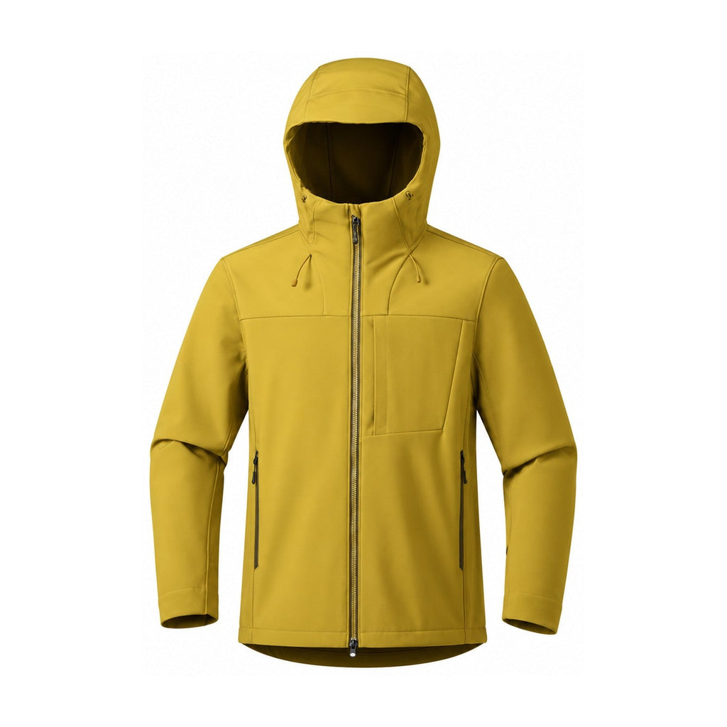 Allendale hooded softshell jacket — hood yellow front