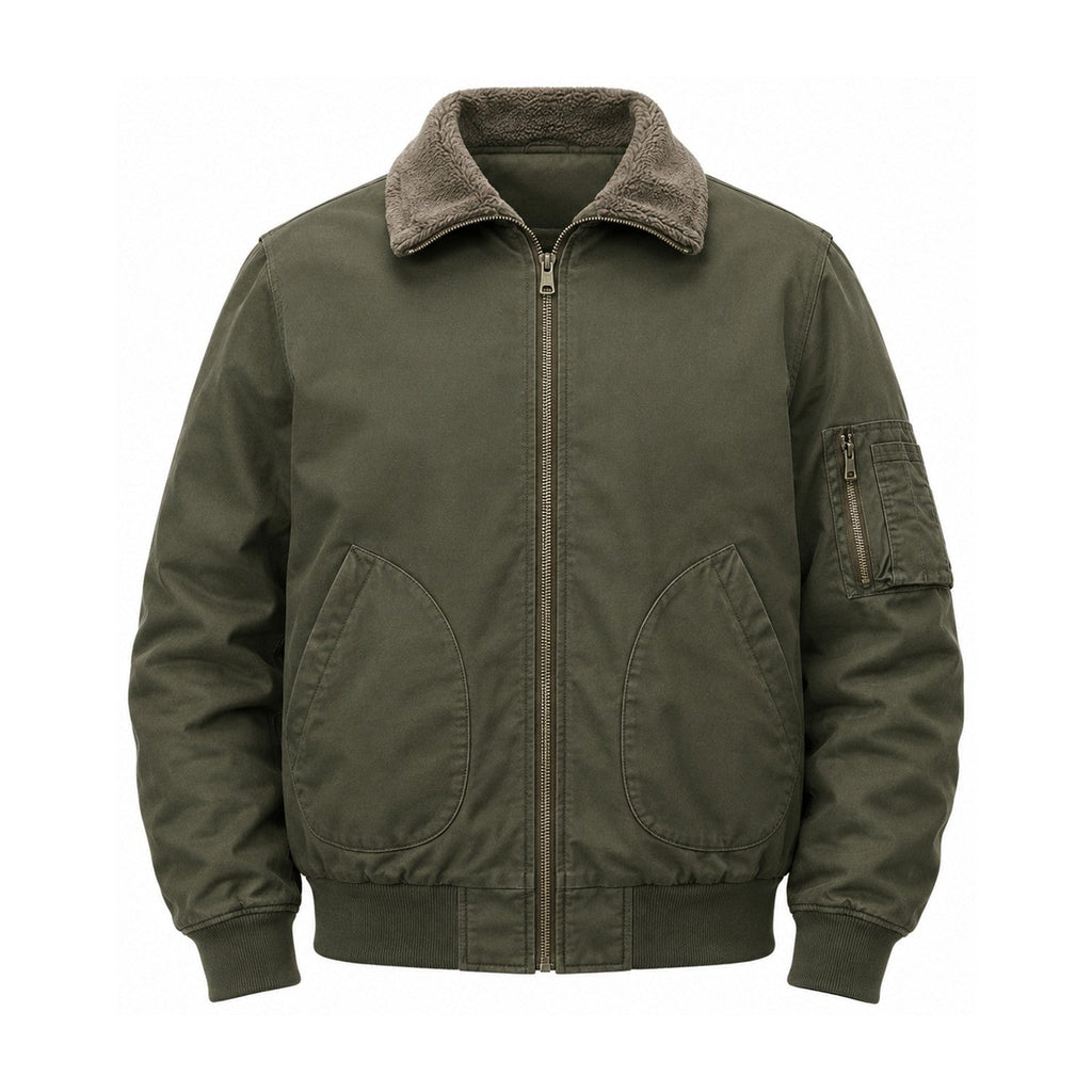 Airedale men's cotton fleece-lined bomber jacket — olive front