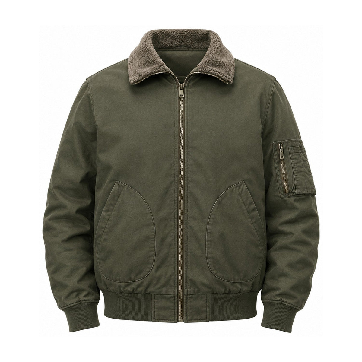 Airedale men's cotton fleece-lined bomber jacket — olive front