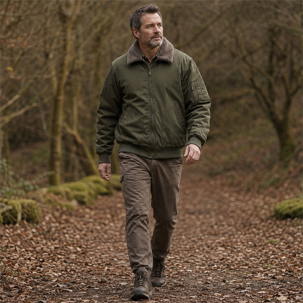 Airedale men's cotton fleece-lined bomber jacket — olive outdoor