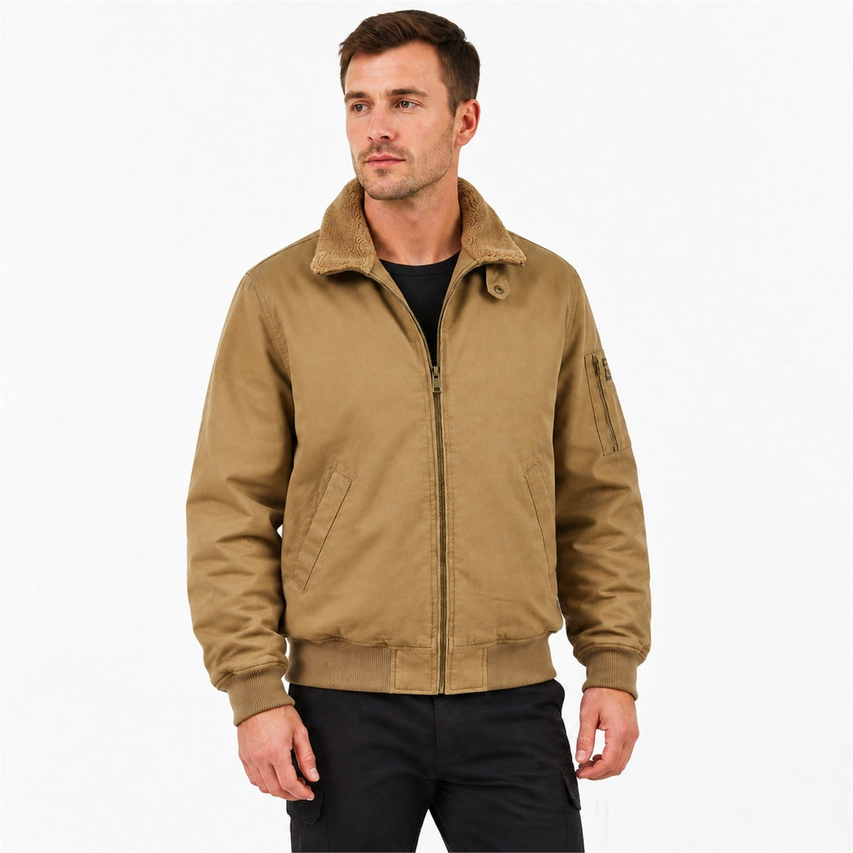Sedbergh men's fleece-lined bomber jacket — khaki model white