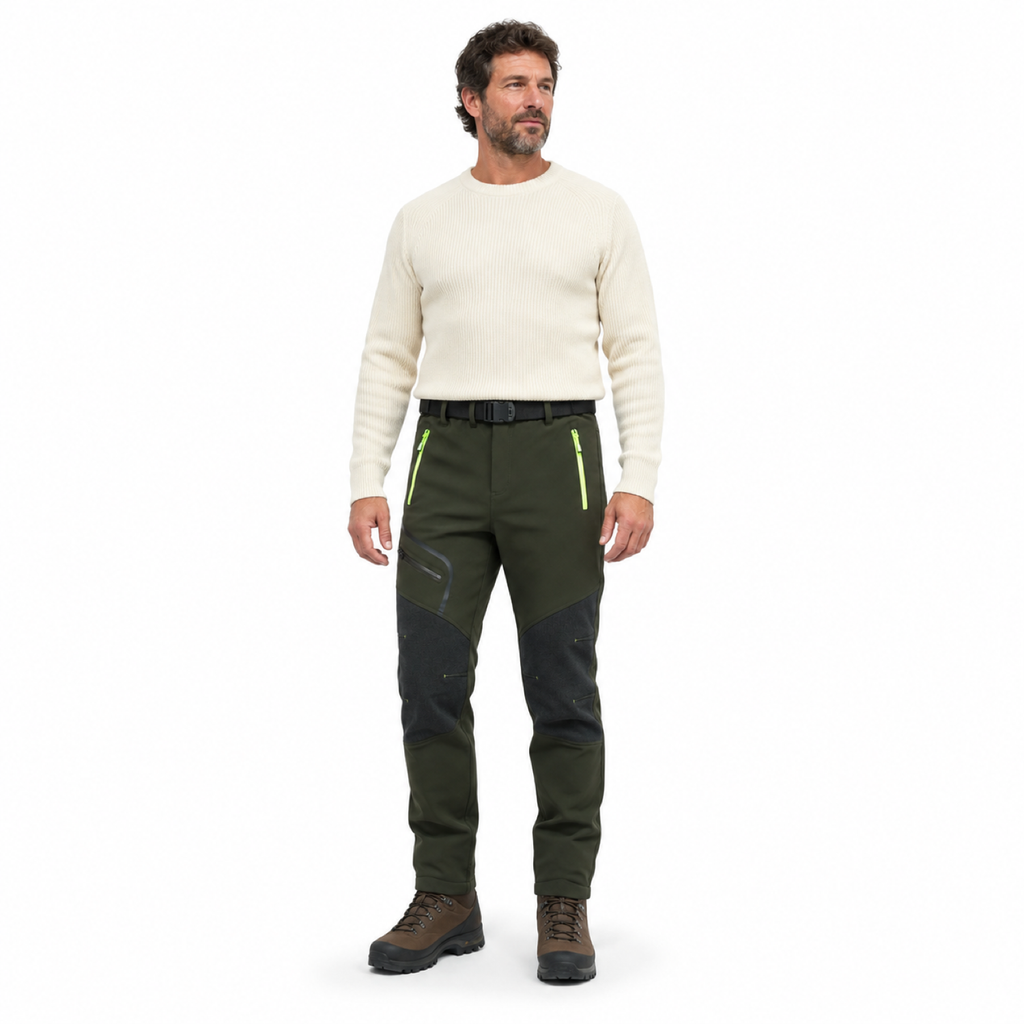 AC200001 men's fleece-lined softshell trousers — model army green
