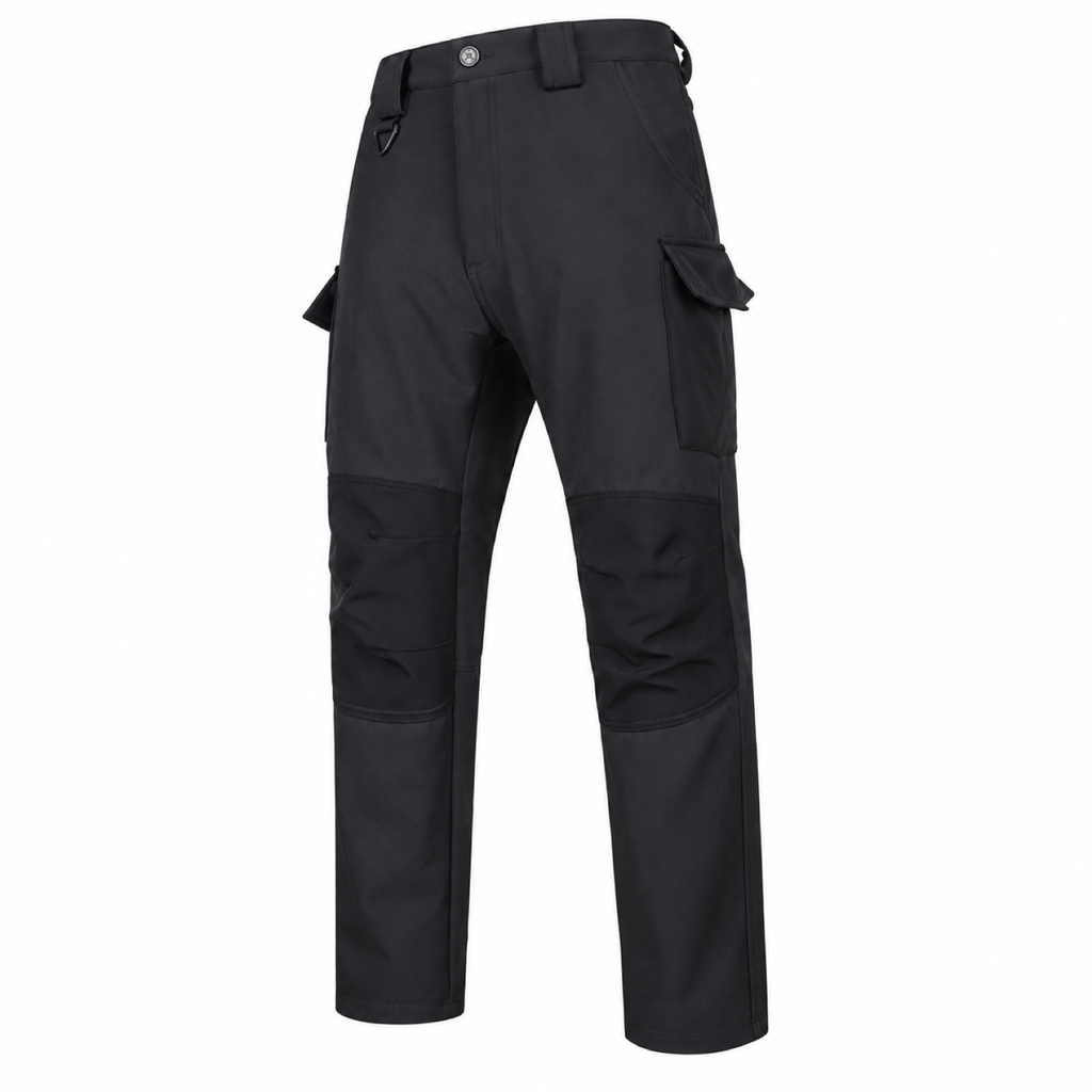 Dovedale men's fleece-lined cargo walking trousers: Black front view