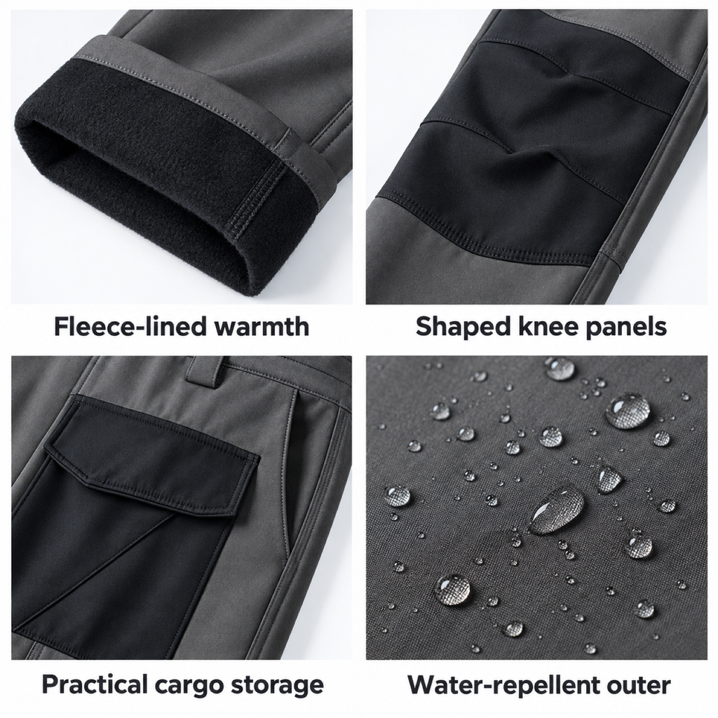 Dovedale men's fleece-lined cargo walking trousers: Fleece lining, shaped knees, cargo storage and water-repellent outer