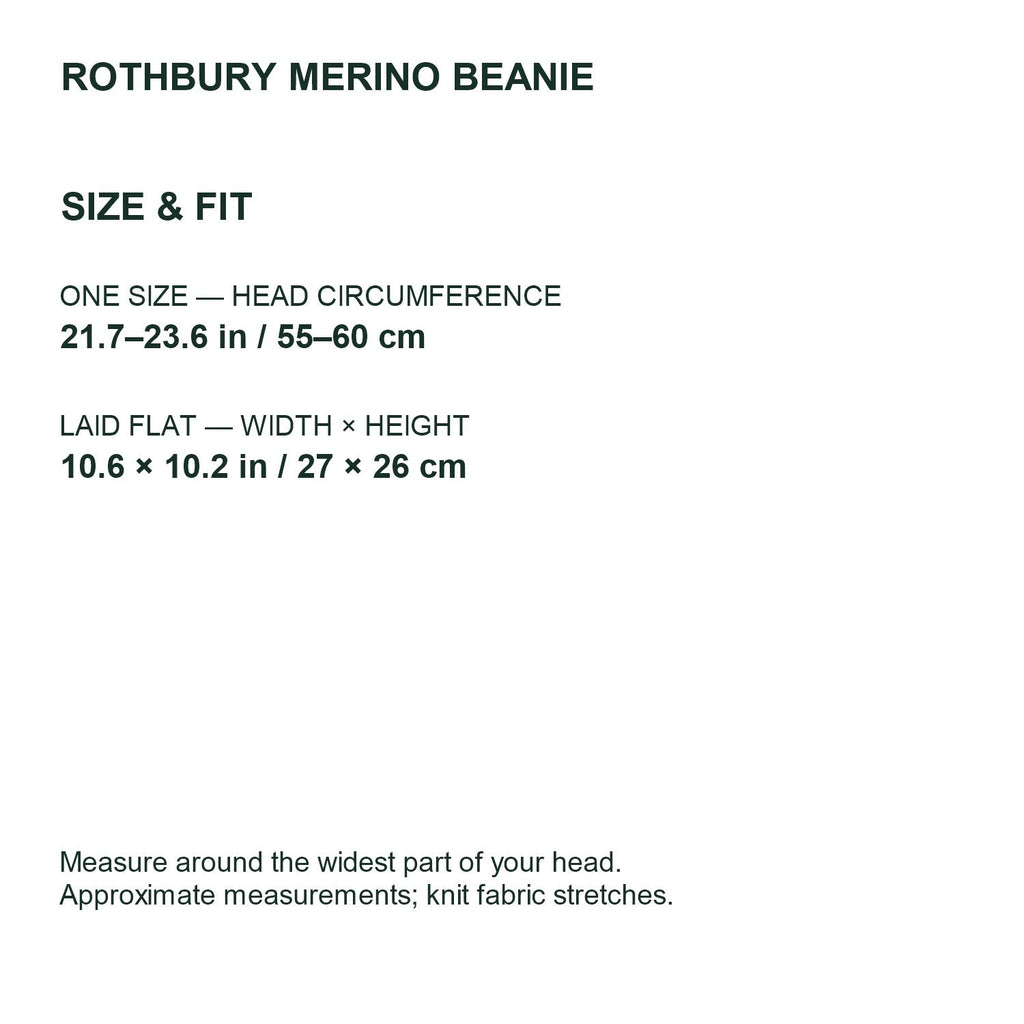 Rothbury merino wool beanie — size guide