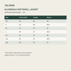 Allendale Men's Hooded Softshell Jacket supplier size guide in centimetres