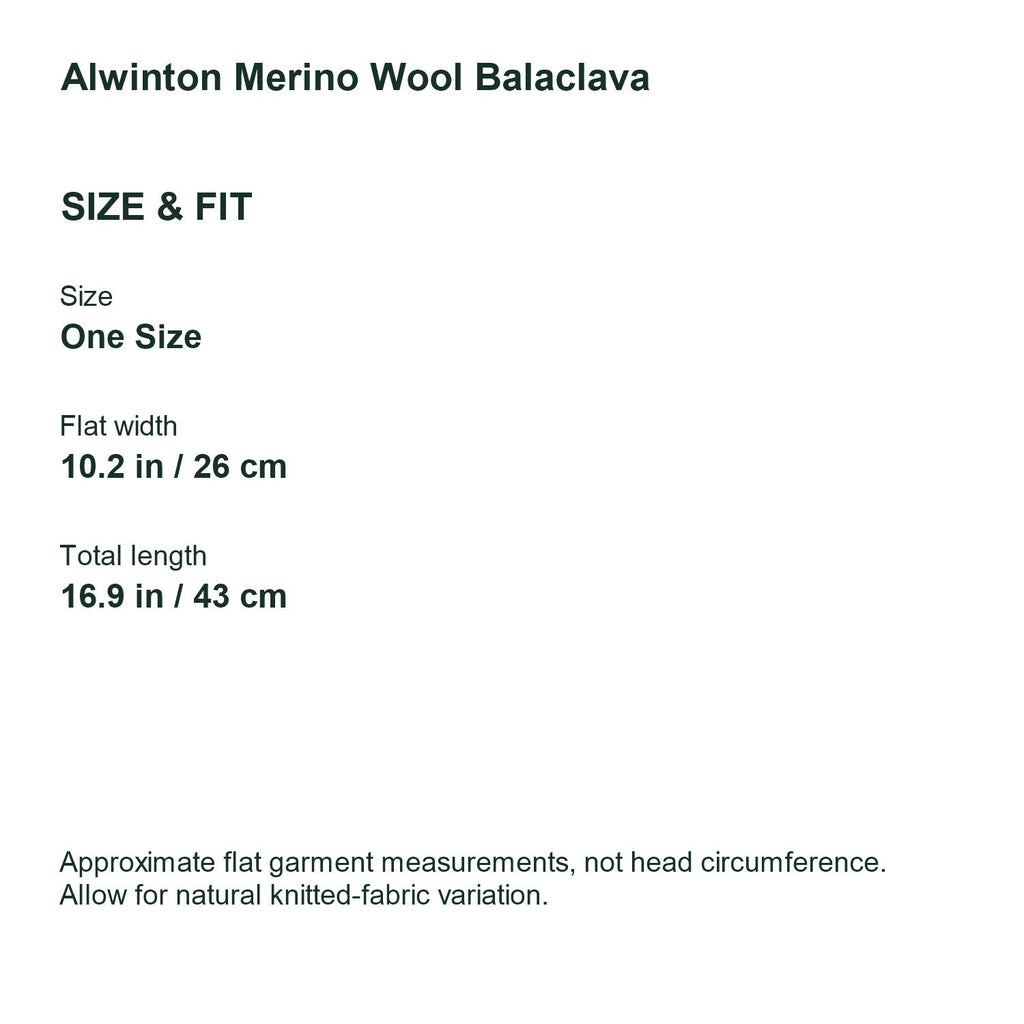 Alwinton balaclava flat measurements: 10.2 inches wide and 16.9 inches long