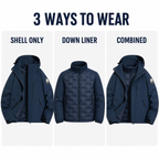 Three ways to wear the Angular Core AC102006 jacket: shell, down liner or combined