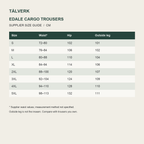 Edale Men's Cargo Walking Trousers supplier size guide in centimetres