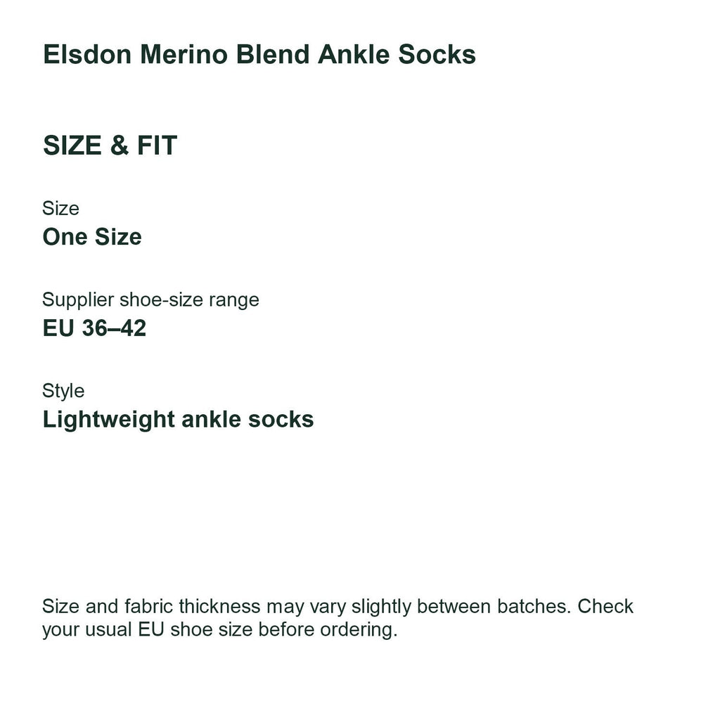 Elsdon ankle socks size guide - One Size EU 36 to 42
