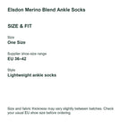 Elsdon ankle socks size guide - One Size EU 36 to 42