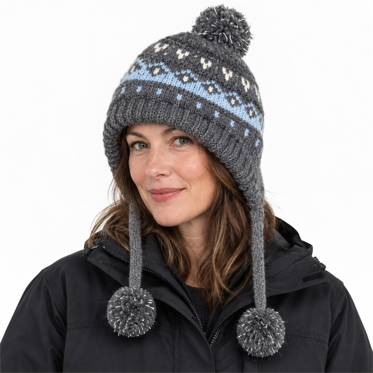 Harbottle women's Fair Isle bobble hat – model