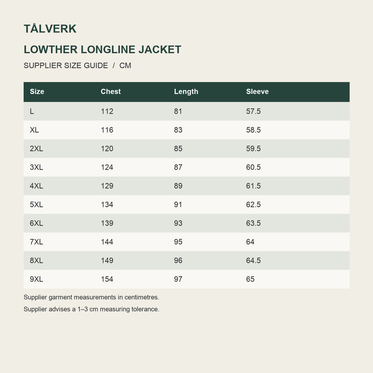 Lowther Men's Longline Plus Size Hooded Jacket supplier size information