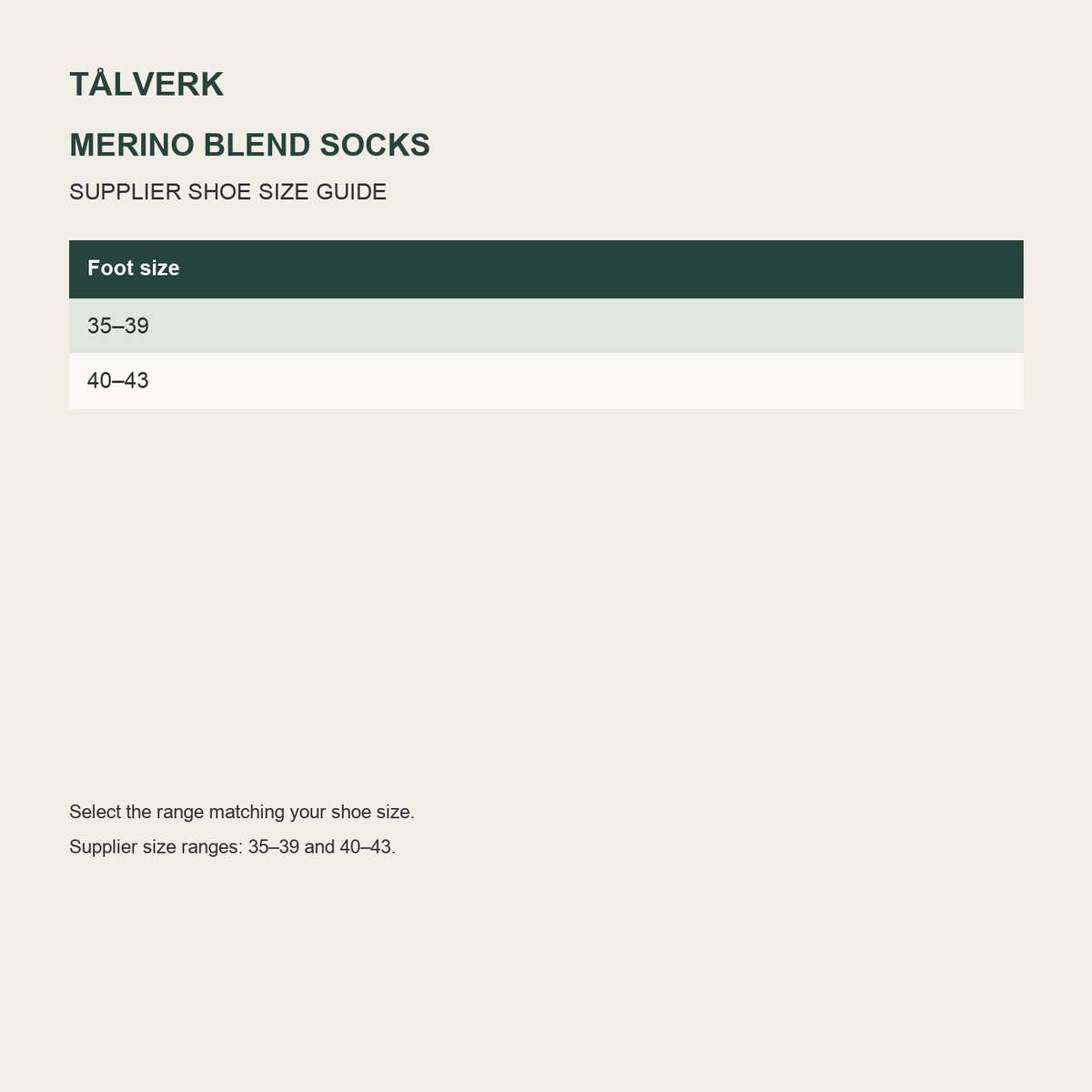 Supplier sock shoe-size guide 35–39 and 40–43