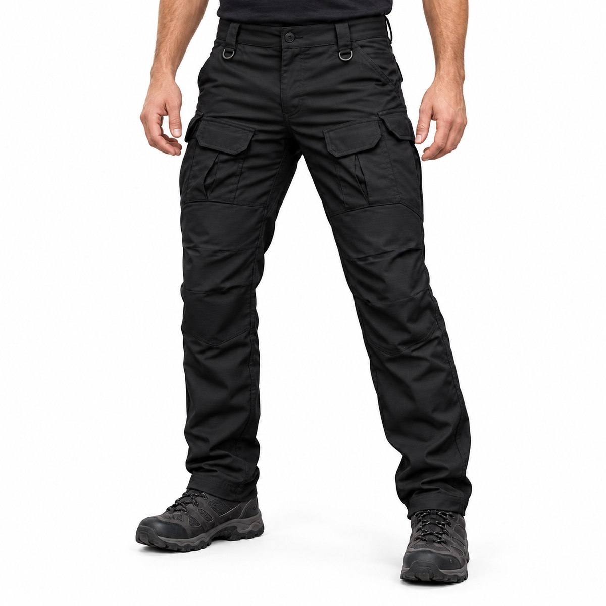 IX8 outdoor trousers in Black, waist-down styling illustration