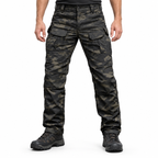 IX8 outdoor trousers in Dark Camo, waist-down styling illustration