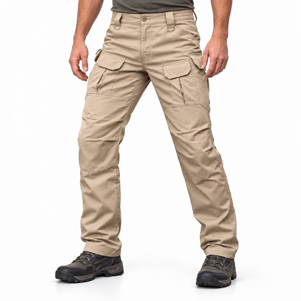 IX8 outdoor trousers in Khaki, waist-down styling illustration