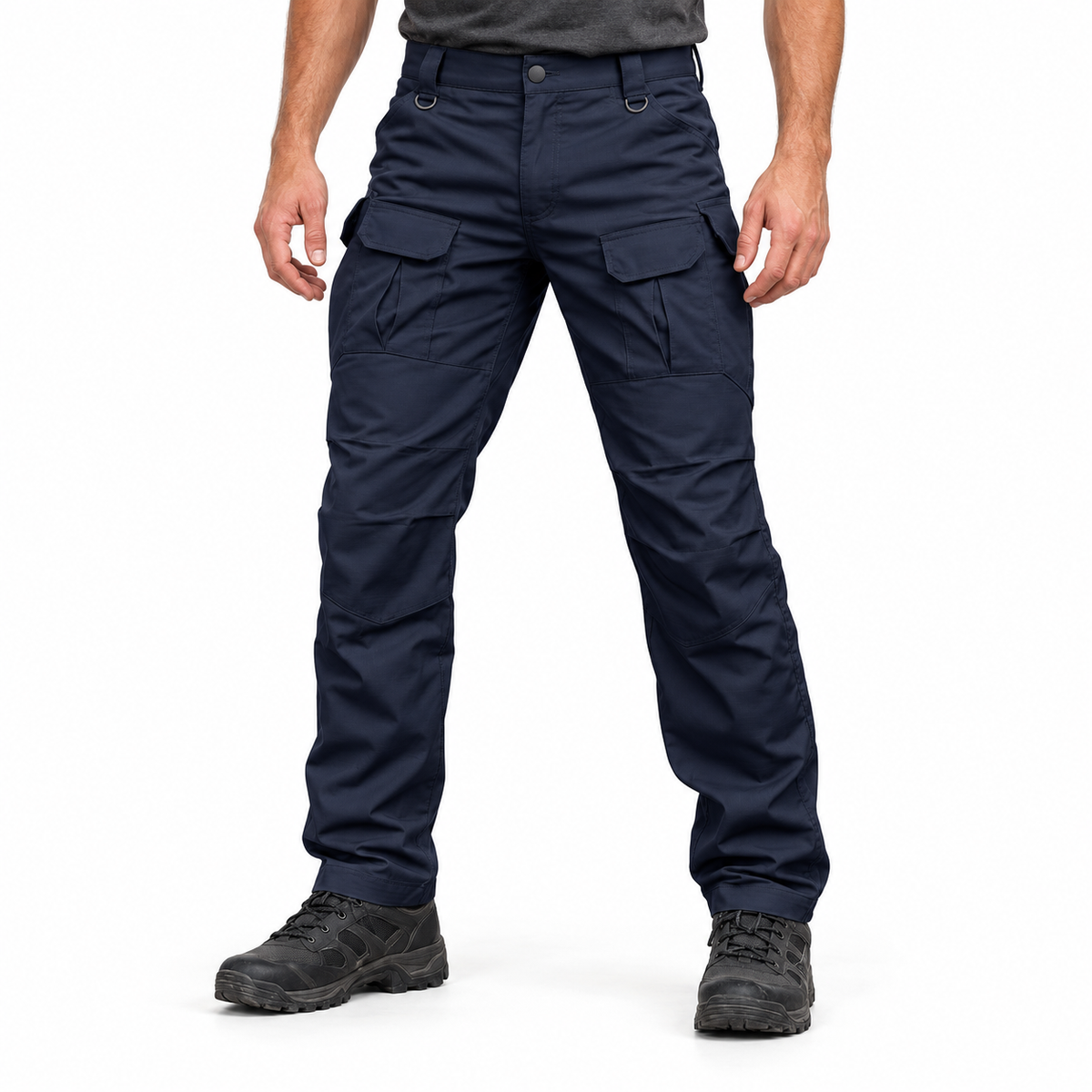 IX8 outdoor trousers in Navy Blue, waist-down styling illustration