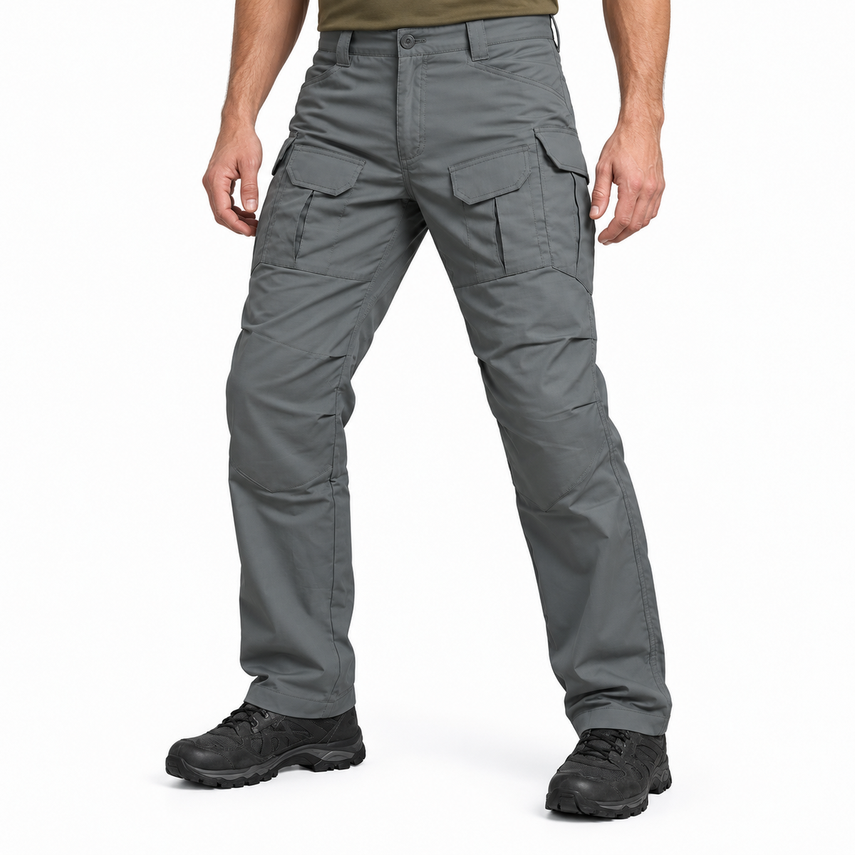IX8 outdoor trousers in Ranger Green, waist-down styling illustration