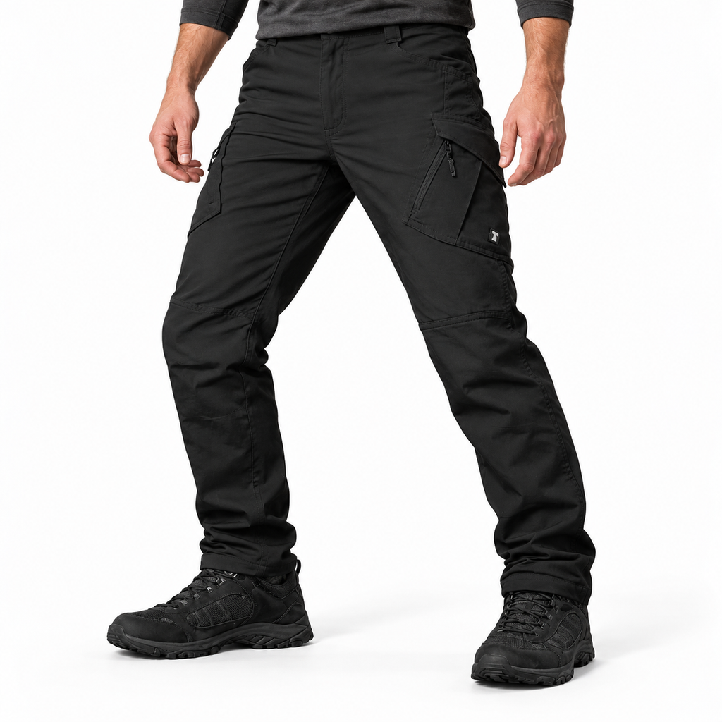 IX9 outdoor trousers in Black, waist-down styling illustration