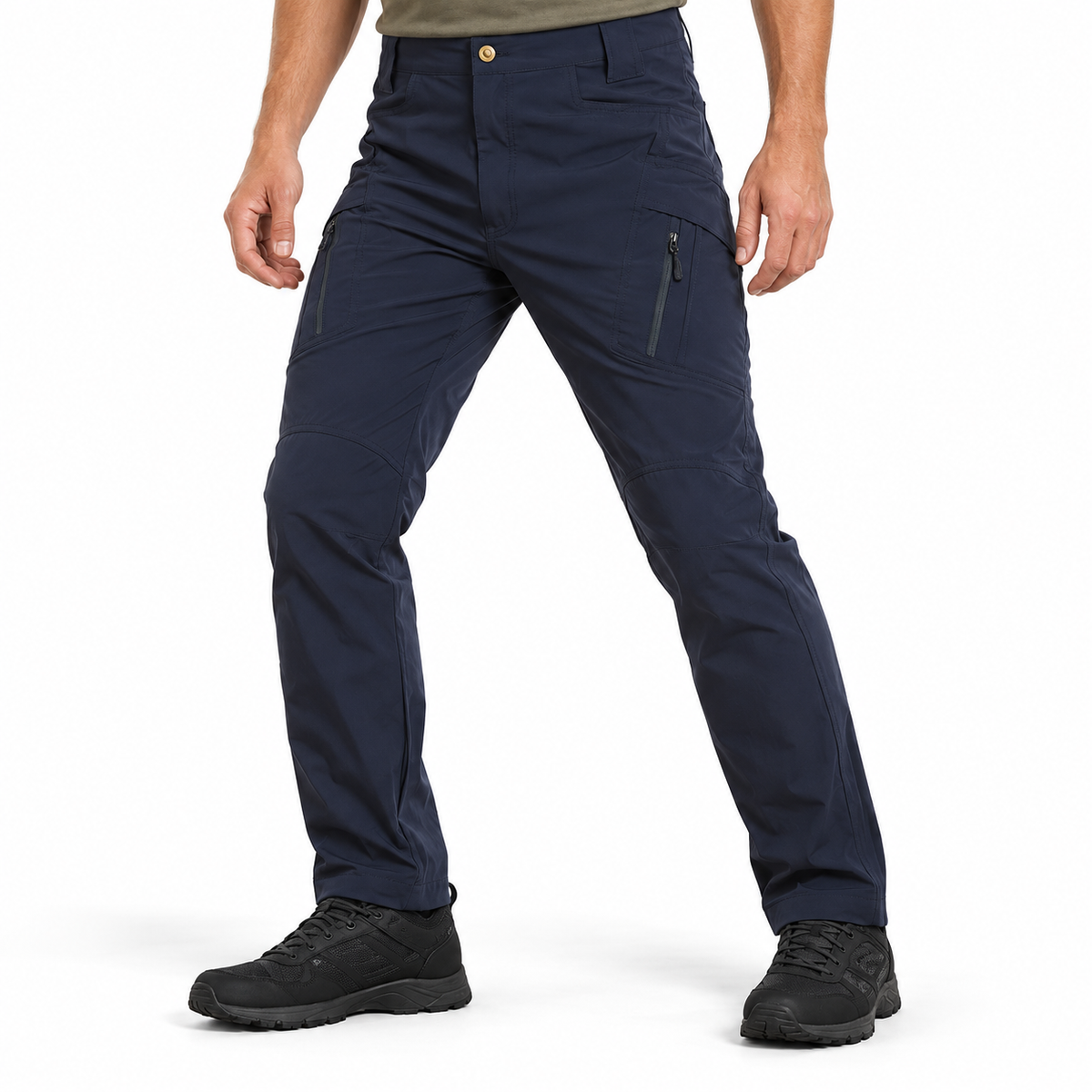IX9 outdoor trousers in Navy Blue, waist-down styling illustration