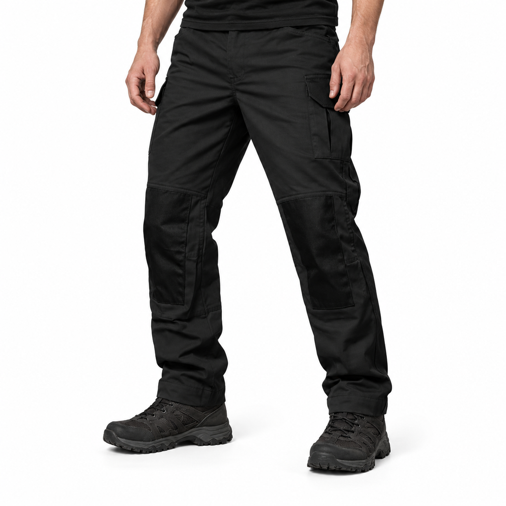 Urban Cargo trousers in Black, waist-down styling illustration
